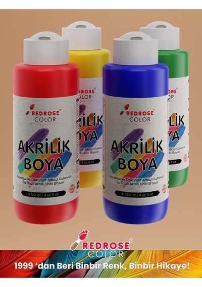 Red Rose Ana Renkler Akrilik Boya 4'lü Set 4 x 120 ML