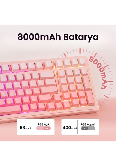 Aula F99 Mekanik Rgb Dream Sakura Switch 3 Modlu Kablosuz Makrolu Hot Swap Klavye Gradyan Pembe
