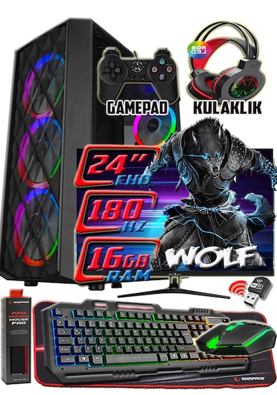 Warbox Wolf Xeon X5650 16 GB 256 GB SSD + 250 GB HDD 4 GB R7240 24" W10P Masaüstü Bilgisayar
