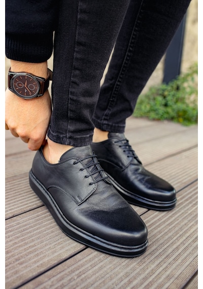 Roof Atelier Erkek Siyah Hakiki Deri Casual Günlük Ayakkabı - 003 - Dst Classica Pelle Di Cuoio Siyah