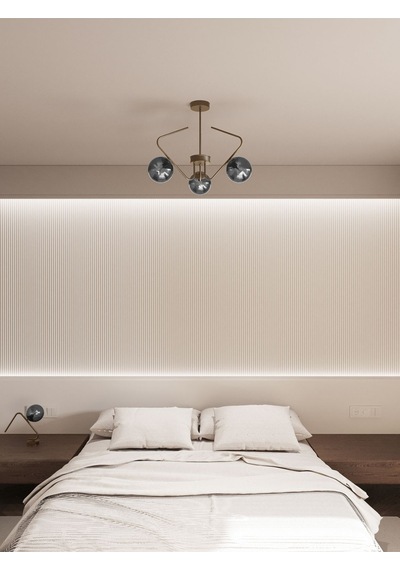 Lunor Cam Küre Başlıklı Modern 3'lü Avize Salon Ve Oturma Odası Siyah