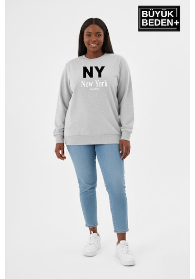 Süperlife Kadın Büyük Beden Ny Newyork Baskılı Bisiklet Yaka İnce Sweatshirt Spr26bswk956-15 Gri Melanj Süperlife Kadın Büyük Beden Ny Newyork Baskılı Bisiklet Yaka İnce Sweatshirt Spr26bswk956-15 Gri Melanj