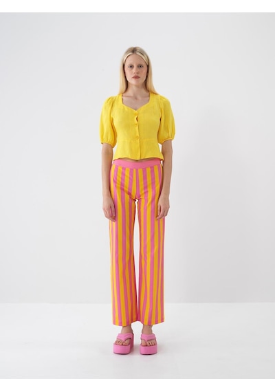 Xint Sarı %100 Keten Regular Fit Bluz 751075