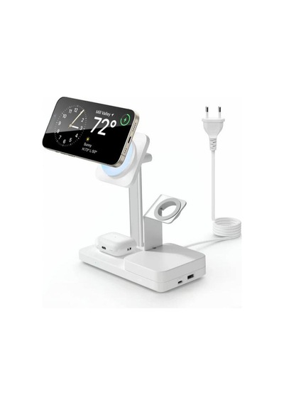 65w Magsafe 5 İn 1 Şarj Standı Halolock iPhone + AirPods + Apple Uyumlu Watch + Type-c + Usb-a - Beyaz