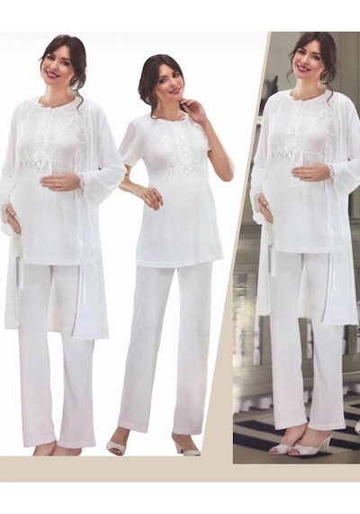 Nehir 2036 Hamile Lohusa 3Lü Pijama Sabahlık Takım (286567794)