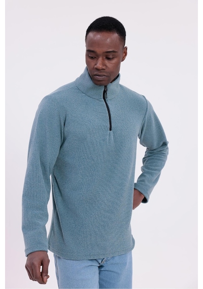 Freemen Erkek Fit Dik Yaka Yarım Fermuarlı Sweatshirt Polar Mavi