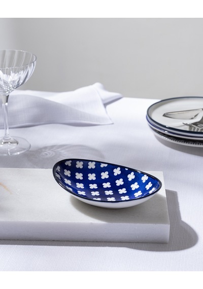 Reve Bleu Raye Oval Tabak - 15 Cm - Mavi/beyaz 8684427225813 Çok Renkli