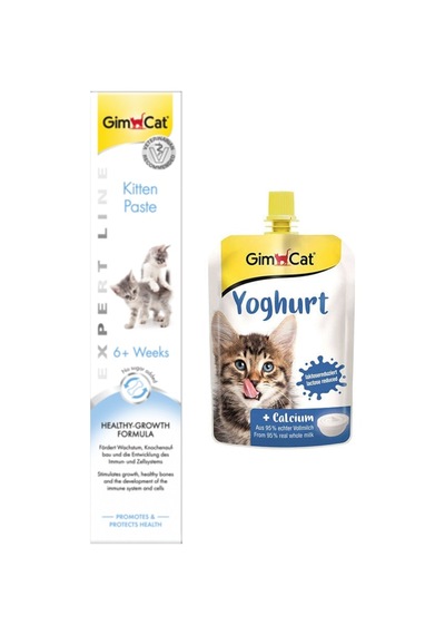 Gimcat Yoghurt Calcium Kedi Yoğurdu 150 G + Kitten Paste Kalsiyum Yavru Kedi Vitamin Macunu 50 G