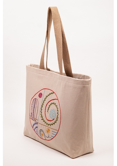 Fabric Craft Bag Omuz Çantası Duck Kumaş Patchwork Sashiko El İşlemeli Günlük Çanta 44x34 Cm Sütlü Kahve