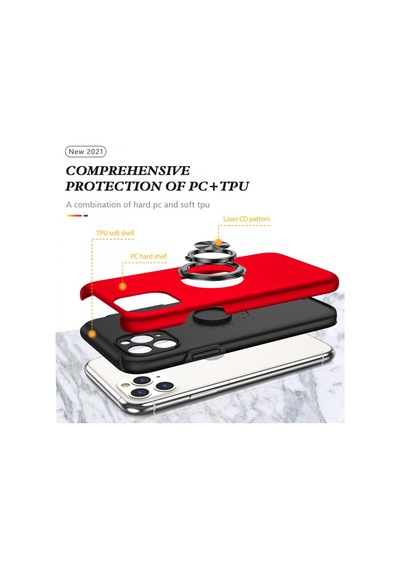Apple iPhone Uyumlu  11 Pro Max Uyumlu Kılıf Elit Yüzüklü Kapak - Kırmızı