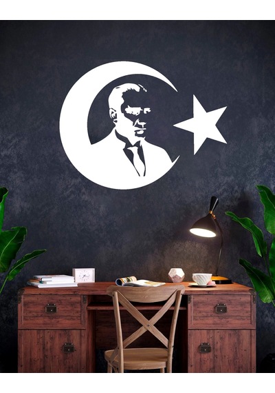 Atatürk Ve Türk Bayrağı Sticker - Araba Oto Motosiklet Karavan Araç Cam Sticker - 00218 12x9 Cm