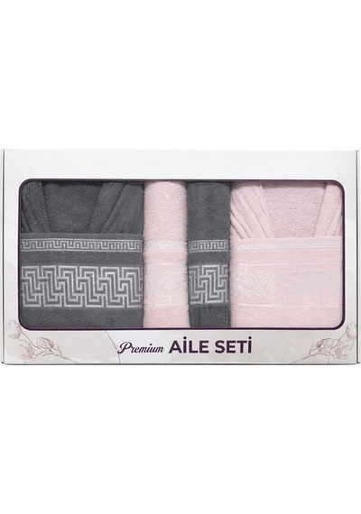 6 Parça Aile Bornoz Seti Yüksek Emici, Dayanıklı & Yumuşak Doku, %70 Pamuk %30 Polyester Siyah