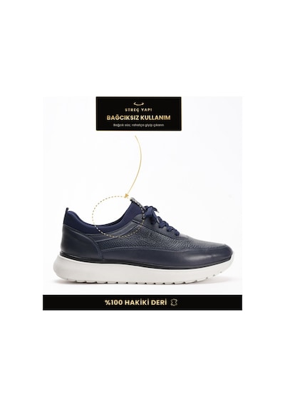 Fame Step Hakiki Deri Erkek Yürüyüş Ayakkabısı Casual Comfort Streç Yapı Bağcıksız Kullanım Ortopedik Günlük Rahat Taban Lacivert Sneaker