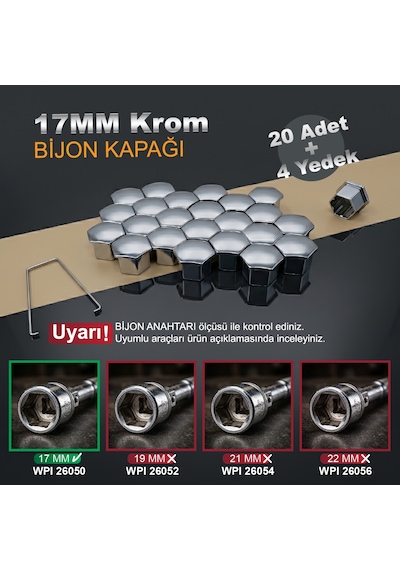 20 Adet + 4 Yedek Bijon Kapağı 17mm + Sökme Aparatı Peugeot - Citreon - Fiat - Renault - Opel - Toyota - Volkswagen - Hyundai - Kia Oem: 5408.12 / 9644577080 / 1611818780 / Pb9081 / 26051 Krom 20 Adet + 4 Yedek Bijon Kapağı 17mm + Sökme Aparatı Peugeot - Citreon - Fiat - Renault - Opel - Toyota - Volkswagen - Hyundai - Kia Oem: 5408.12 / 9644577080 / 1611818780 / Pb9081 / 26051 Krom