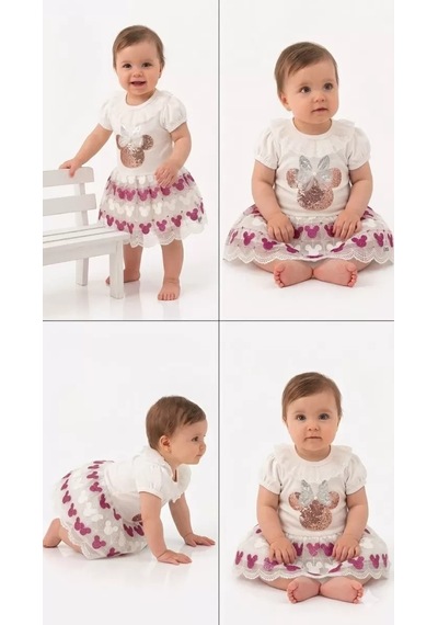 Pekminibebe 9/18 Ay Payet Baskılı Etekli Bebek Takımı Pembe
