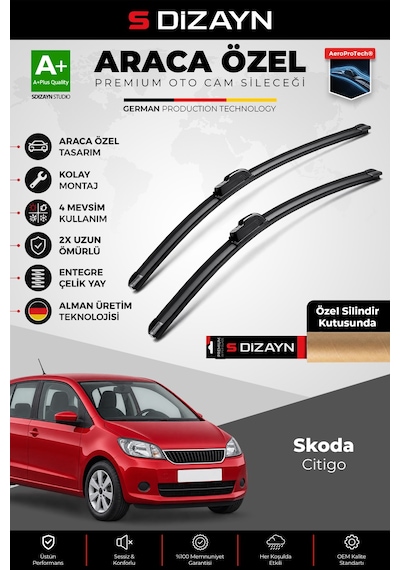 S-dizayn Skoda Citigo Ön Cam Silecek Seti 2011-2020 Premium Araca Özel 60-40 Cm A+ Kalite