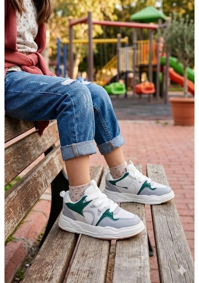 Fort Jacop Cool Anatomik Rahat Hafif Sneaker Kız Çocuk Ayakkabı Beyaz - Yeşil