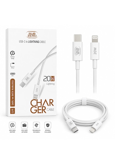 Sub Zero Cl95 Usb-c To Lightning 20w Hızlı Şarj Ve Data Kablosu 1 Metre Beyaz