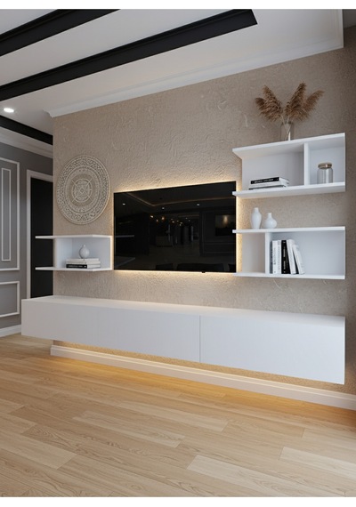 Resital Ledli Duvara Monte Tv Sehpası - Beyaz - W6011-1 Beyaz