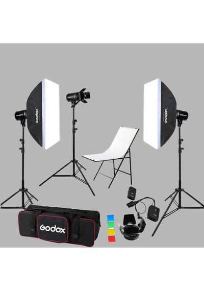 Godox E250 III W/S 3'lü Paraflaş Set +  Gdx PHT-60100 Çekim Masası 60x100 Cm