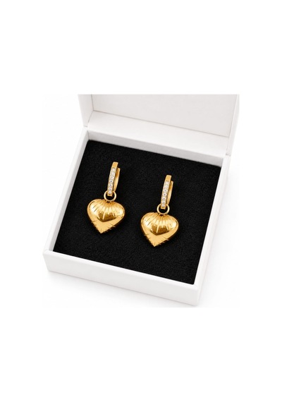 Cm Jewelry Zirkon Taşlı Bombe Kalp Gold Çelik Küpe Altın