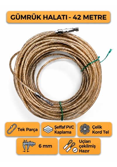 Tır Dorse Kamyon Konteyner Gümrük Halatı Galvanizli Çelik Tel 42 Metre 6mm