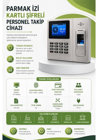 Kartlı Parmak izi Personel takip ürünü -maaş Programı(25 Kart dahil)