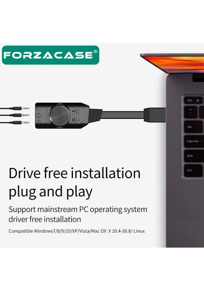 Forzacase Usb Dsp Harici Ses Kartı 7.1 Kanal 3.5mm Kulaklık Mikrofon Çevirici, Pubg Lol Efekt Fc1225