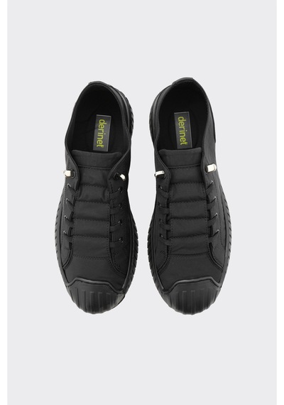 Derinet Lastik Bağcıklı Kadın Sneaker Siyah Siyah