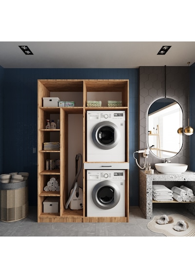 Megan Çamaşır Ve Kurutma Makinesi Dolabı Banyo Dolabı Çam Beyaz Çam - Beyaz