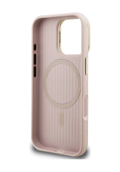 Apple Uyumlu iPhone 16 Pro Max Kılıf Guess Lisanslı M safe Şarj Özellikli Kamera Standlı Peony Kapak Pembe