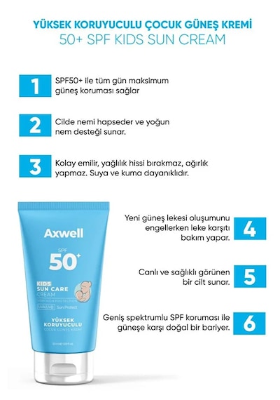 Axwell Sun Kids Spf50+ Çocuk Güneş Kremi 50ml