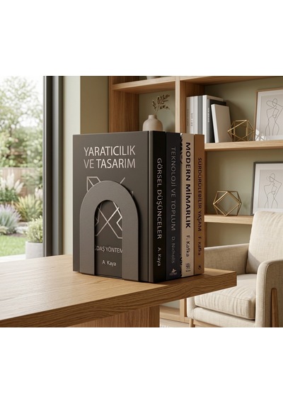 Dekoratif Metal Kitap Tutucu 2 Li Set Kitaplık Düzenleyici Aksesuar Siyah Kitap Düzenleyici