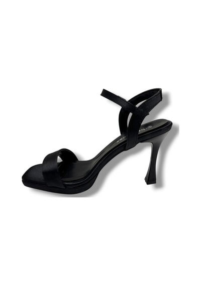 Erbay 600-26 Parlak Saten Tek Bant Orta Topuk Kadın Sandalet 10cm Siyah