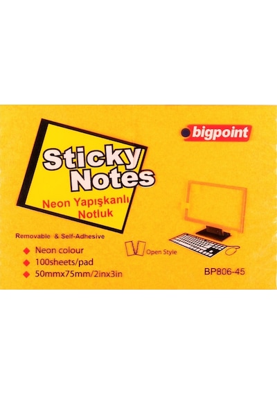 Bigpoint Yapışkanlı Not Kağıdı 75x50mm Neon Turuncu 12'li Paket