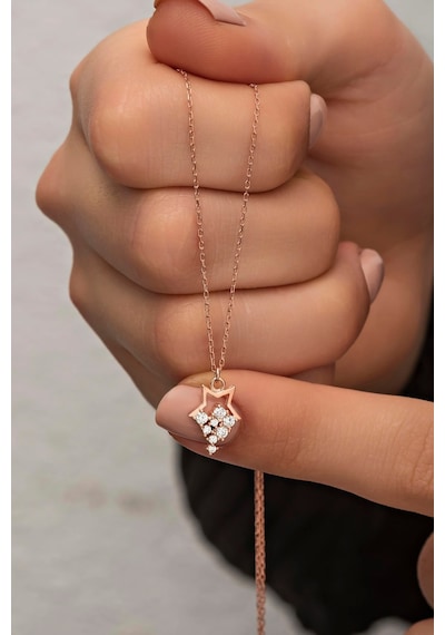 925 Ayar Gümüş Minik Parlayan Yıldız Kolye Rose Gold