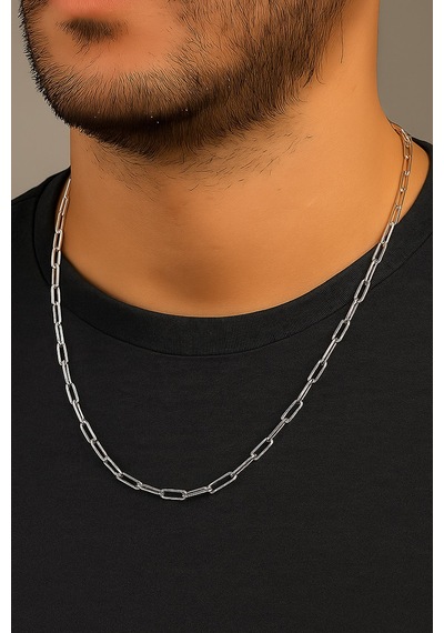 Gümüş Renk Kalın Ataç Unisex Çelik Kolye - 3362 Çok Renkli
