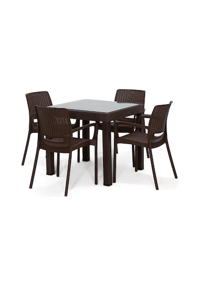 Rattan Camlı Lüx 80x80 Masa Takımı 1 Masa + 4 Sandalye Kahve Bahçe Balkon Teras Kahve Rattan Camlı Lüx 80x80 Masa Takımı 1 Masa + 4 Sandalye Kahve Bahçe Balkon Teras Kahve
