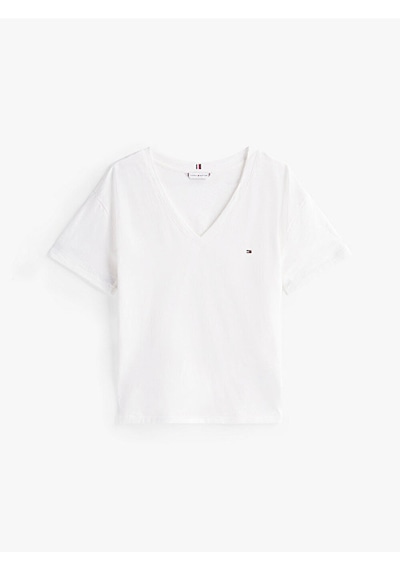 Tommy Hilfiger Slub Mdrn V-nk Ss T-shırt Kadın Beyaz T-shirt - Ww0ww43901
