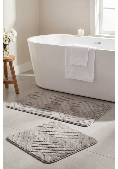 Buççin Online Mağaza Modern 2 Li Banyo Paspas Seti,kaymaz Taban,yumuşak Dokulu Polyester Gri Çok Renkli