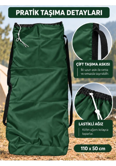 Beylini 2 Sandalye Kapasiteli Lastikli Kamp Sandalyesi Kılıfı Omuz Askılı Piknik Plaj Katlanır Sandalye Taşıma Çantası Paraşüt Kumaş 110 X 50 Cm Yeşil