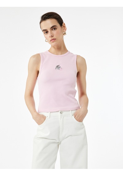 Koton Slim Fit Pamuklu Kedi Nakış Detaylı Bisiklet Yaka Atlet Pembe 5sak10744ek Gül