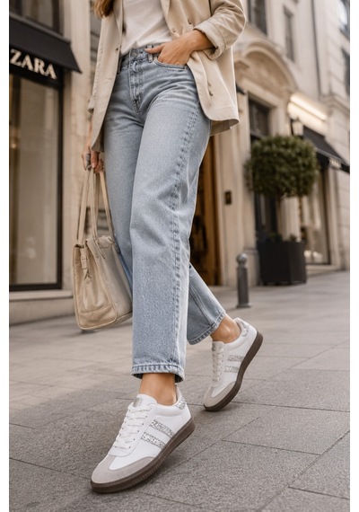 Muggo Sparkly Kadın Sim Detaylı Günlük Sneaker Spor Ayakkabı Beyaz