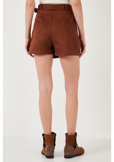 Lela Kışlık Regular Fit Asimetrik Kesim Fermuarlı Bayan Şort Etek 5865973 Taba