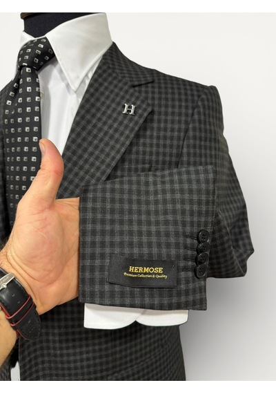 Hermose Signature Siyah Ekose Desenli Ceket