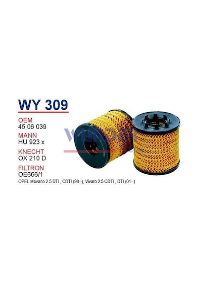WUNDER WY309 YAĞ FİLTRESİ - RENAULT MASTER 2.2 DTI
