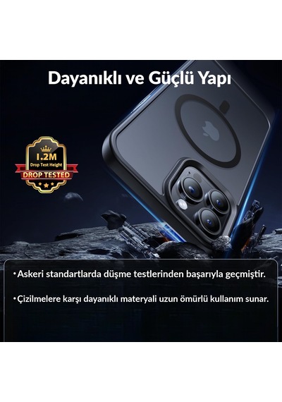 Bix Apple Uyumlu iPhone 12 / 12 Pro Magsafe Kılıf Tam Koruma Manyetik Darbe Emici Gece Mavisi