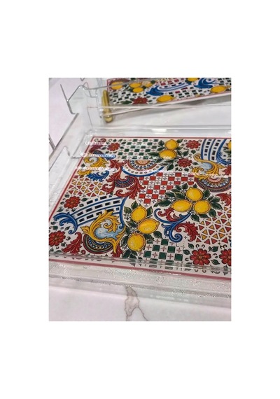 Kırmızı Milano Limon Desenli Pleksi Sunum Tepsis Tek Kişilik 23x23cm Kırmızı