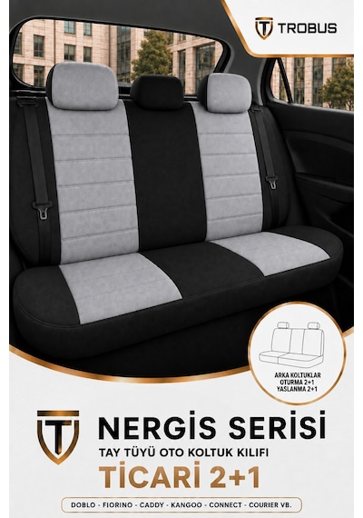 Fiat Doblo Cargo/panelvan 2023 Sonrası Uyumlu Nergis Serisi Ortopedik Tay Tüyü Ticari 2+1 Oto Koltuk Kılıfı Gri Siyah