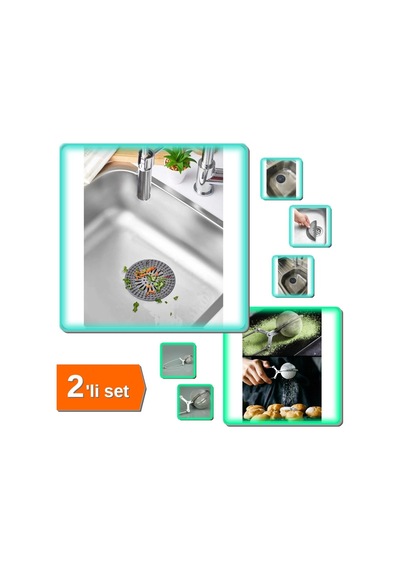 Yuvarlak Lavabo Gider Süzgeci + Kakao Pudra Eleği Süzgeçli Maşalı Çay Demleme Çelik - 2li Set R6b1a0 Diğer